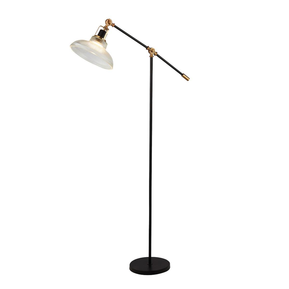 135cm Clear Ribbed Glass, Black and Brass Floor Lamp – image 2