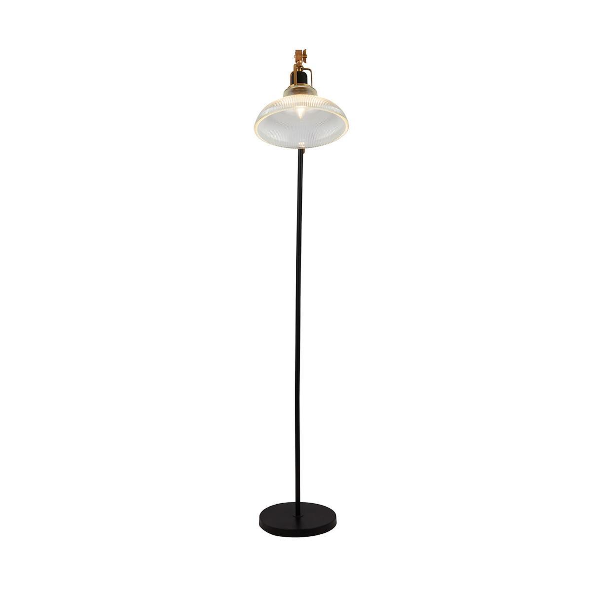 135cm Clear Ribbed Glass, Black and Brass Floor Lamp – image 3
