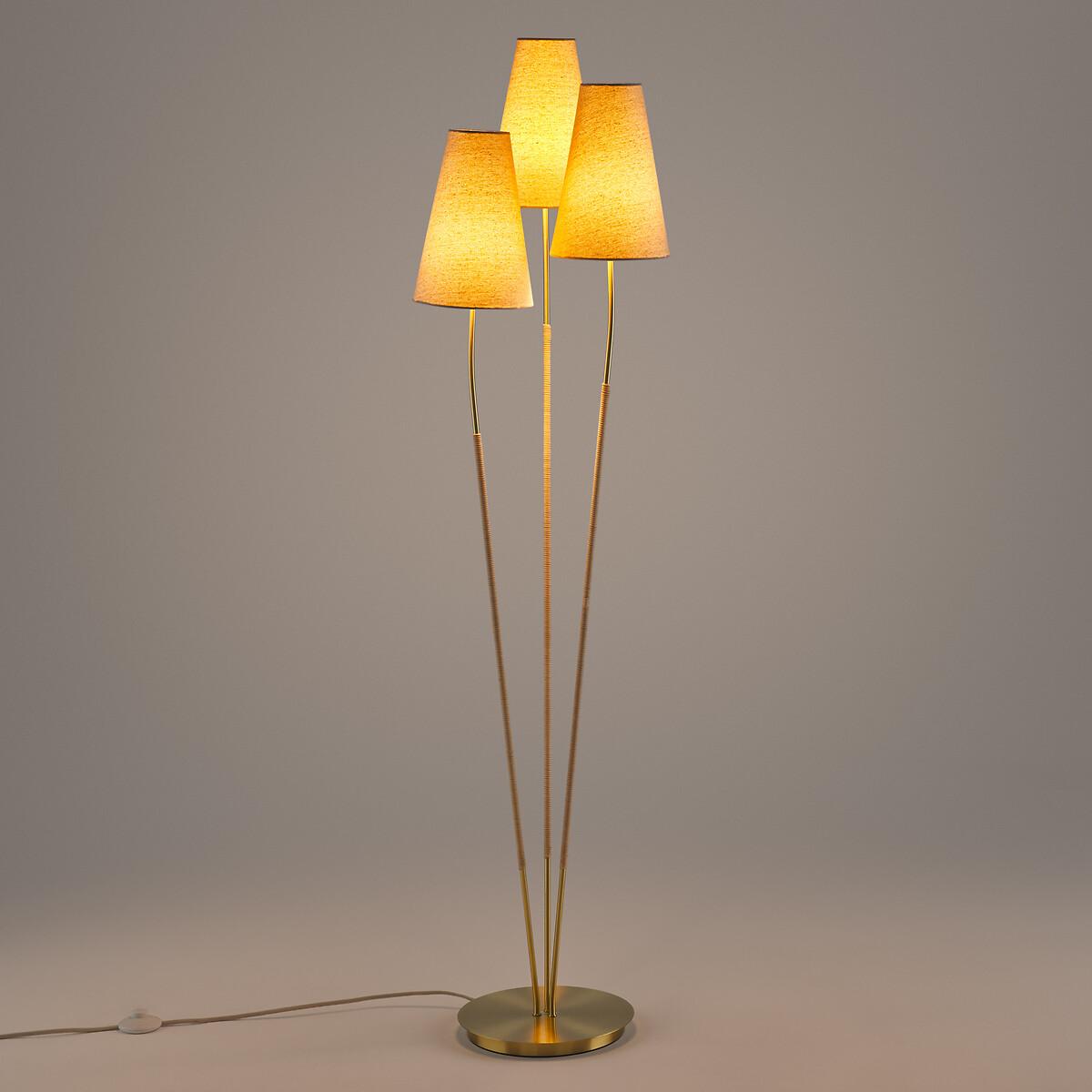 Amaya Brass, Linen & Rattan Triple Floor Lamp – image 2