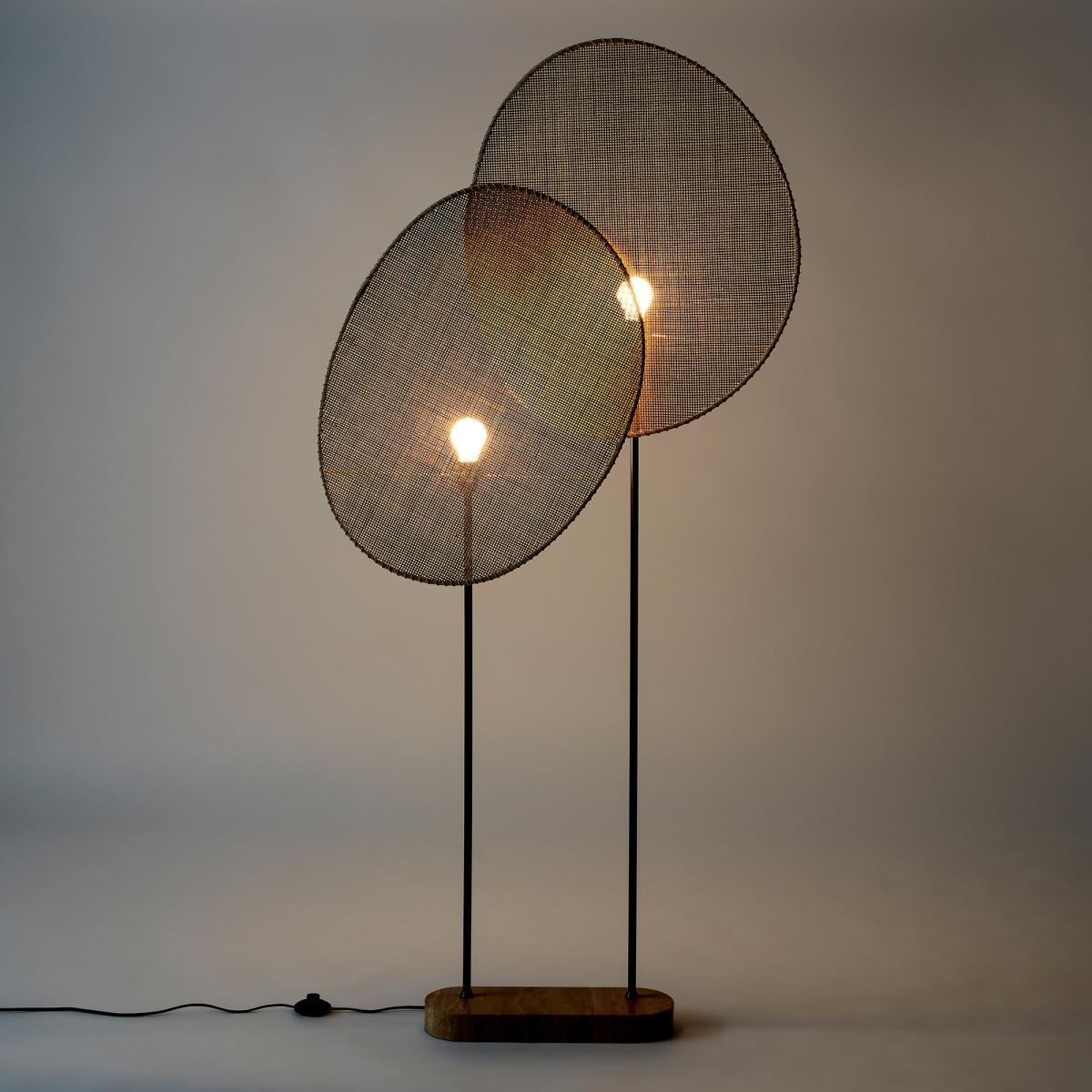 Canopee Floor Lamp by E. Gallina in Rattan & Travertine Stone – image 2