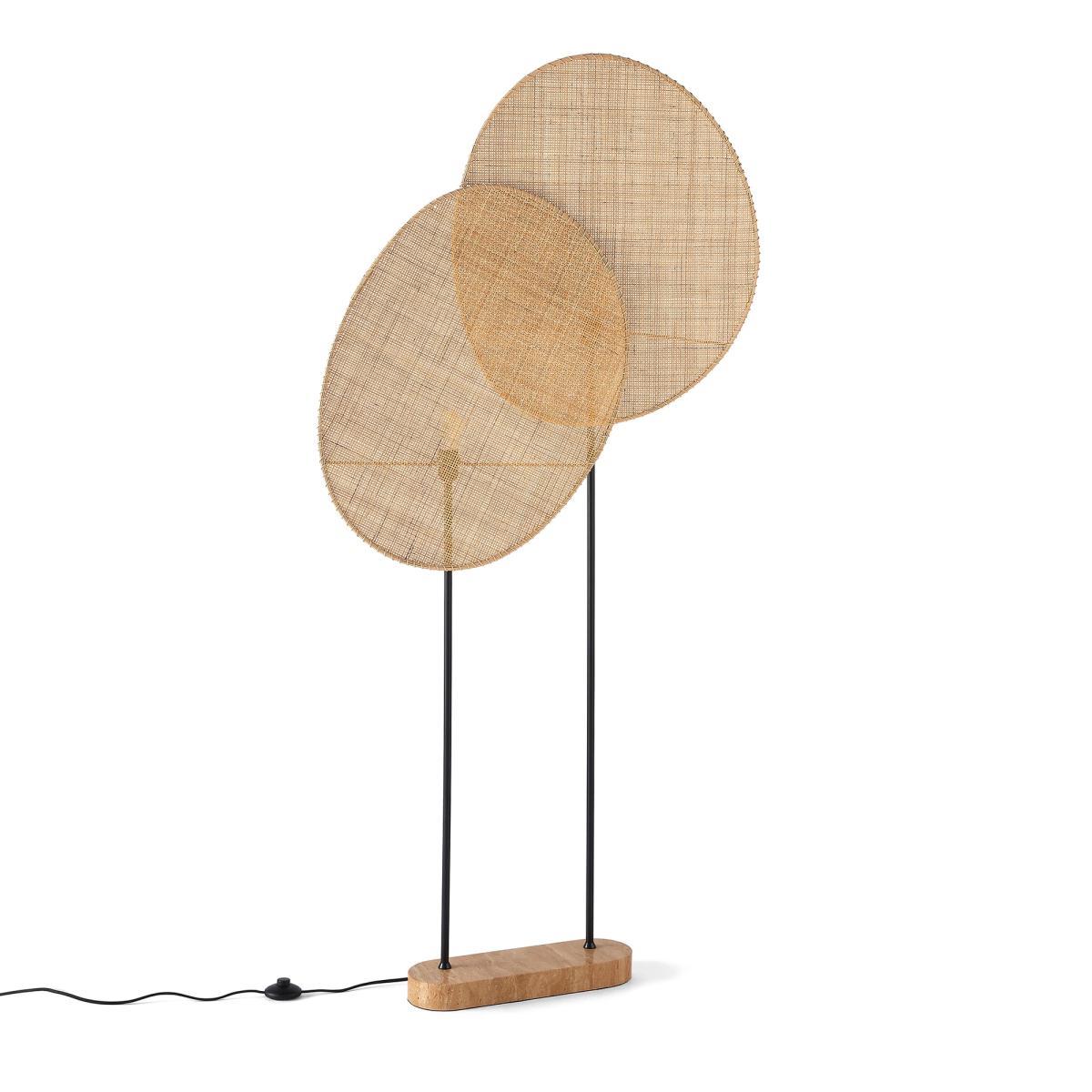 Canopee Floor Lamp by E. Gallina in Rattan & Travertine Stone – image 3