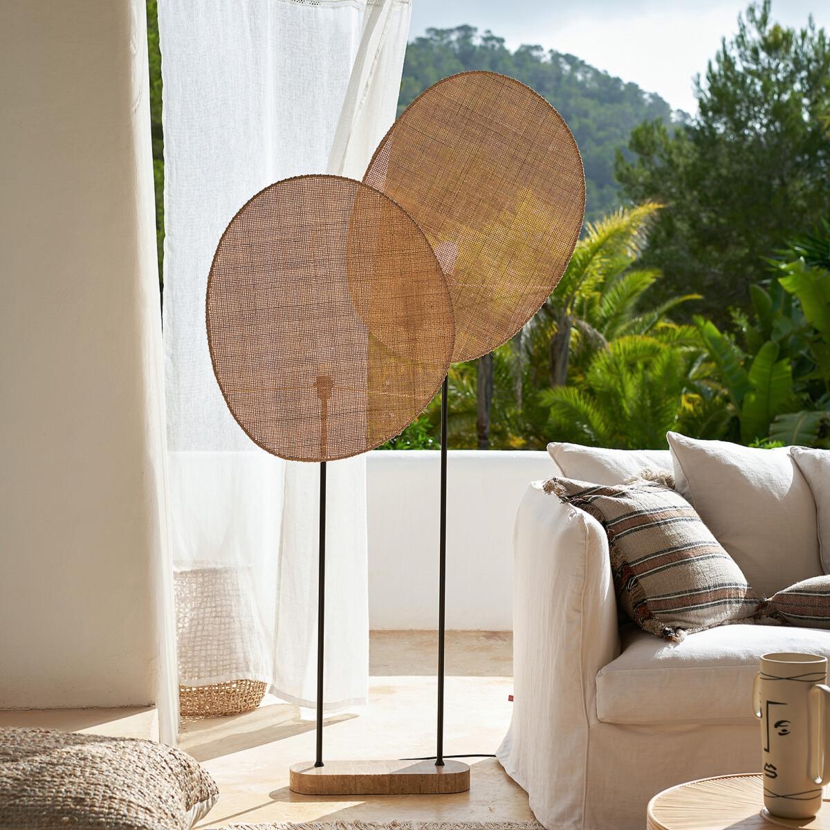 Canopee Floor Lamp by E. Gallina in Rattan & Travertine Stone – image 8