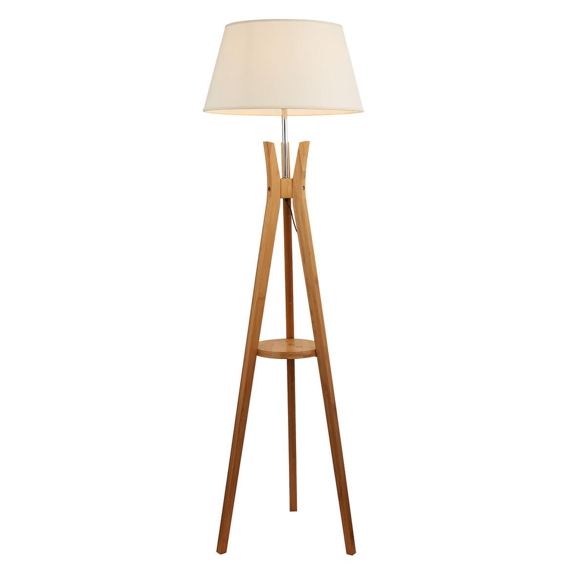 154cm Light Wood Tripod Floor Lamp with Shelf – image 2