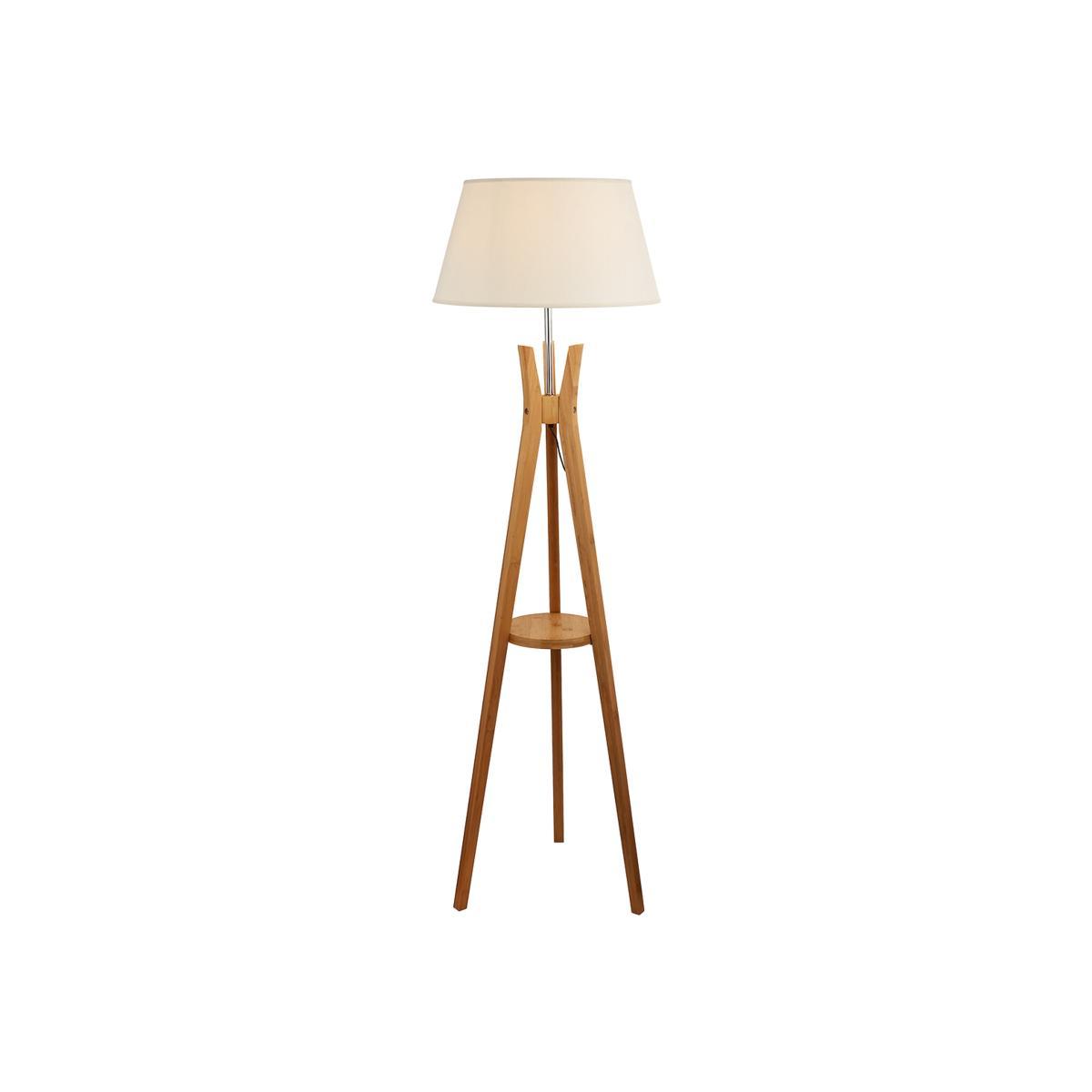 154cm Light Wood Tripod Floor Lamp with Shelf – image 1