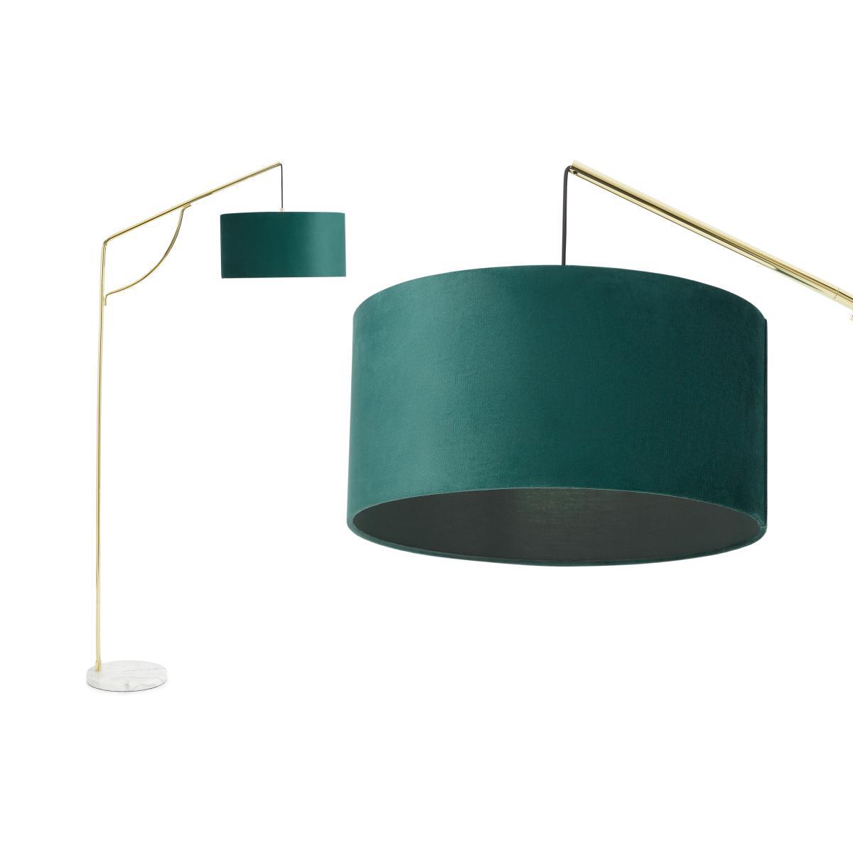 Carmella Overreach Floor Lamp, Peacock Blue Velvet, Brass & Marble – image 2