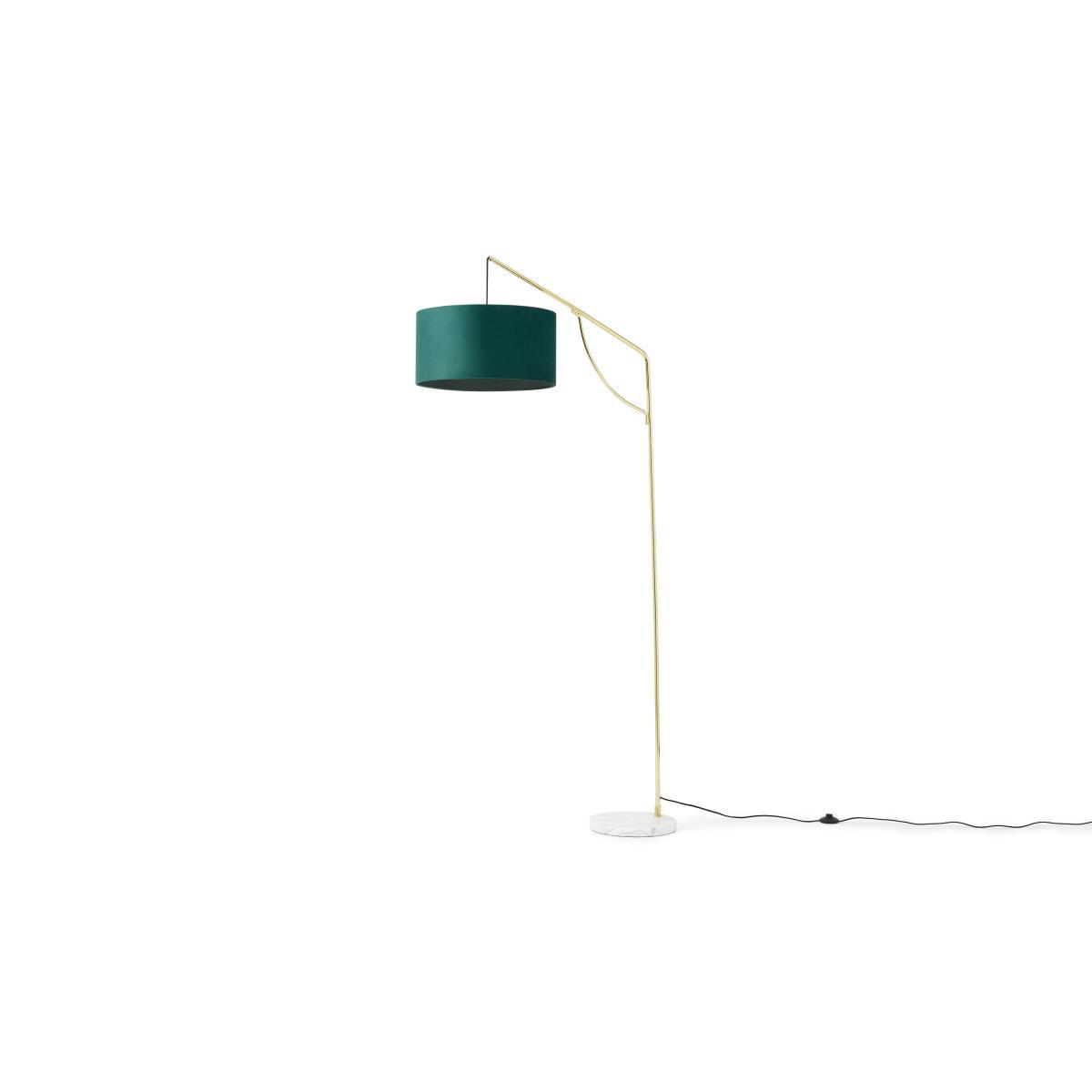 Carmella Overreach Floor Lamp, Peacock Blue Velvet, Brass & Marble – image 3