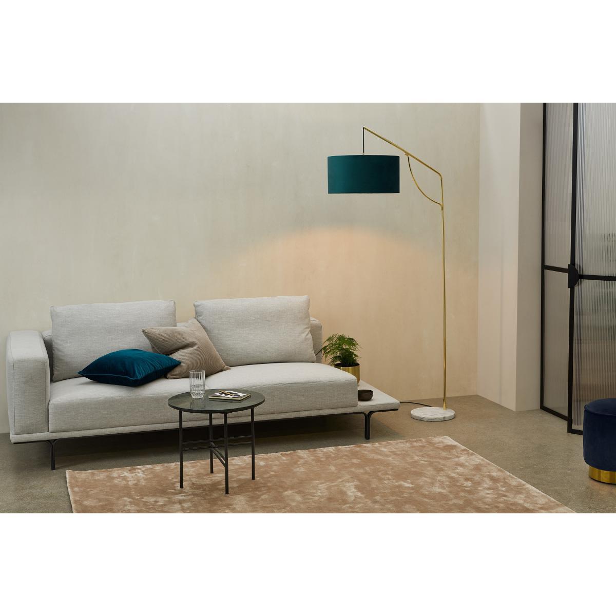 Carmella Overreach Floor Lamp, Peacock Blue Velvet, Brass & Marble – image 4