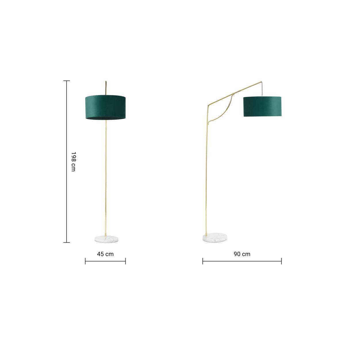 Carmella Overreach Floor Lamp, Peacock Blue Velvet, Brass & Marble – image 8