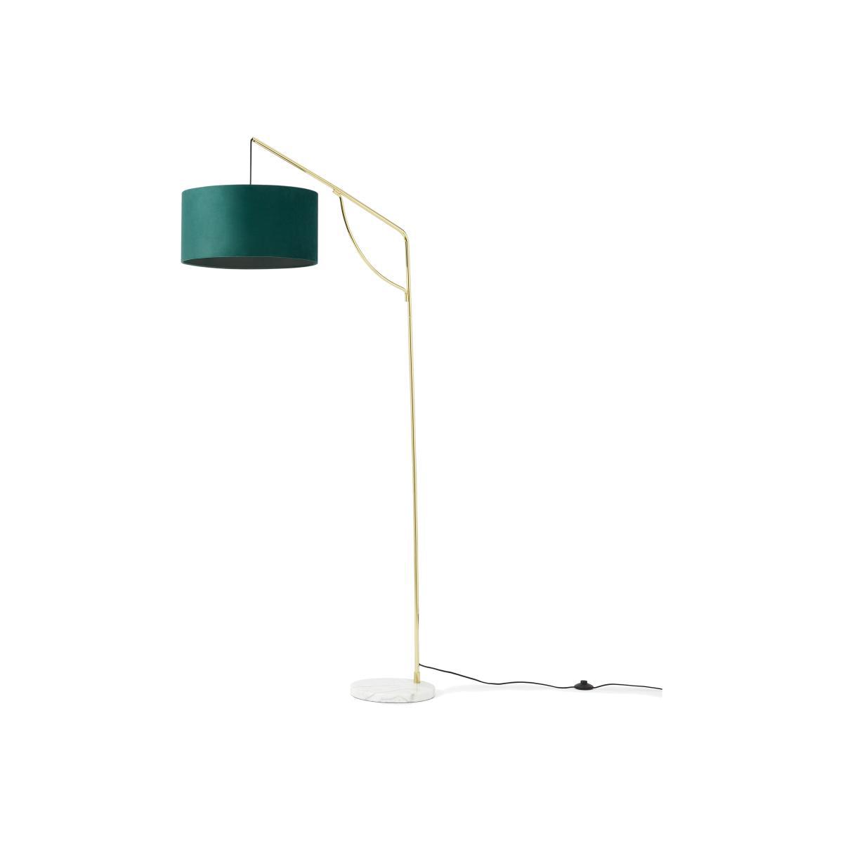 Carmella Overreach Floor Lamp, Peacock Blue Velvet, Brass & Marble – image 1