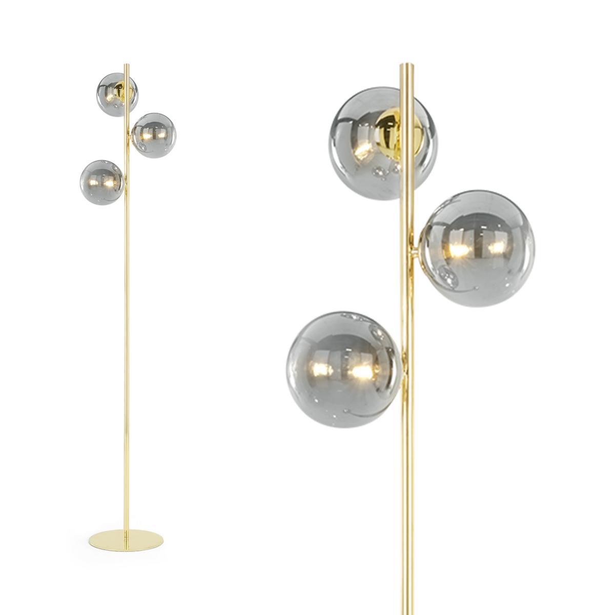 Globe Floor Lamp, Brass and Smoked Glass – image 2