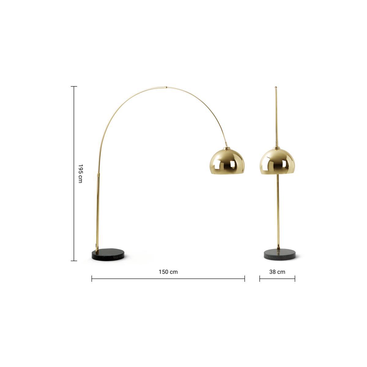 Bow Large Arc Overreach Floor Lamp, Brass and Black Marble  – image 8