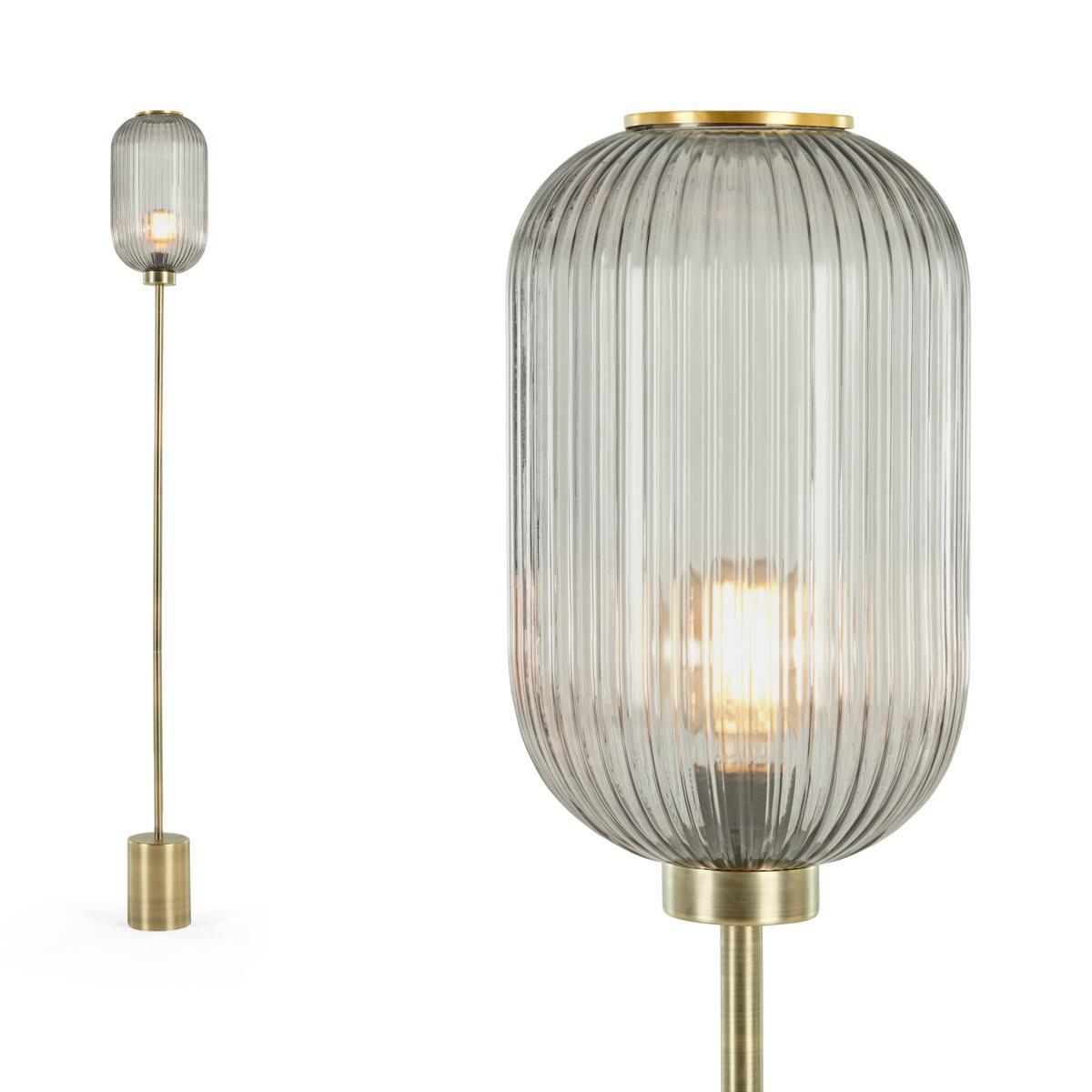 Briz Textured Glass Floor Lamp, Antique Brass & Smoke – image 2