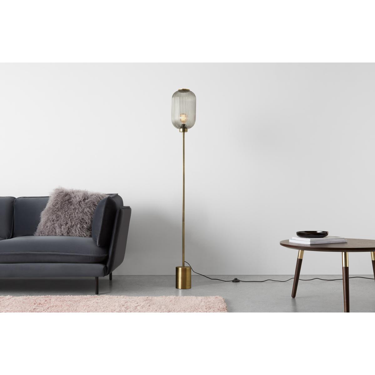 Briz Textured Glass Floor Lamp, Antique Brass & Smoke – image 4
