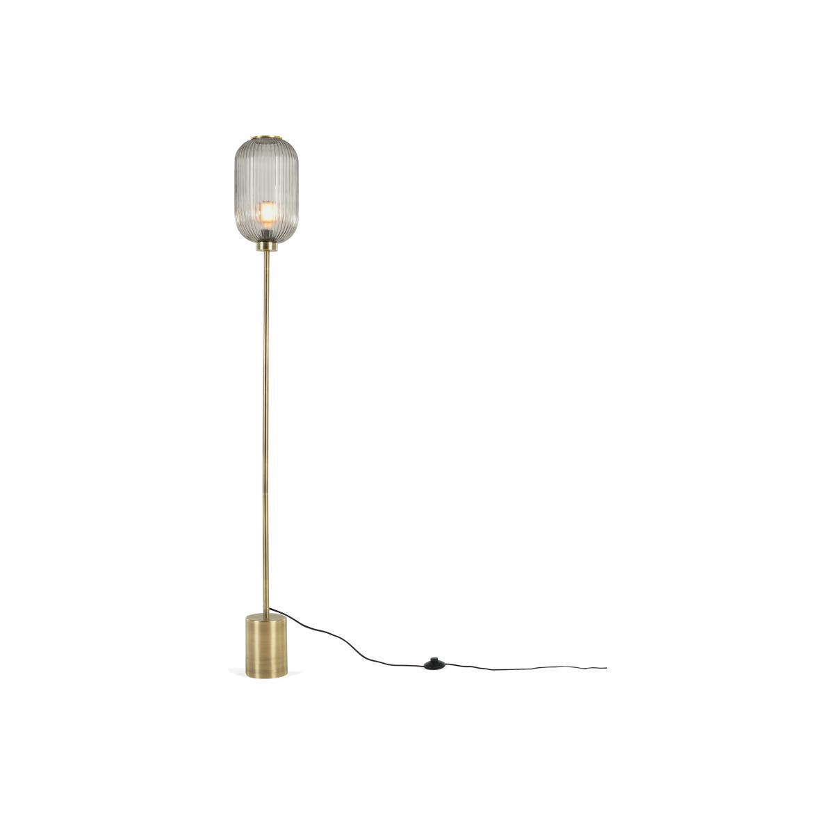 Briz Textured Glass Floor Lamp, Antique Brass & Smoke – image 1