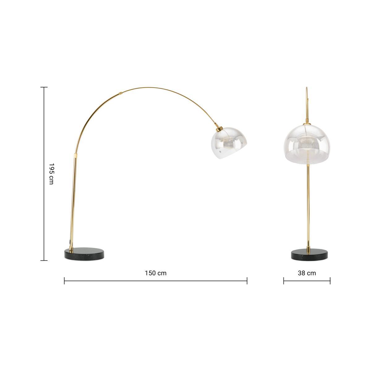 Bow Large Overeach Arc Floor Lamp, Brass, Black Marble & Smoke Grey – image 8