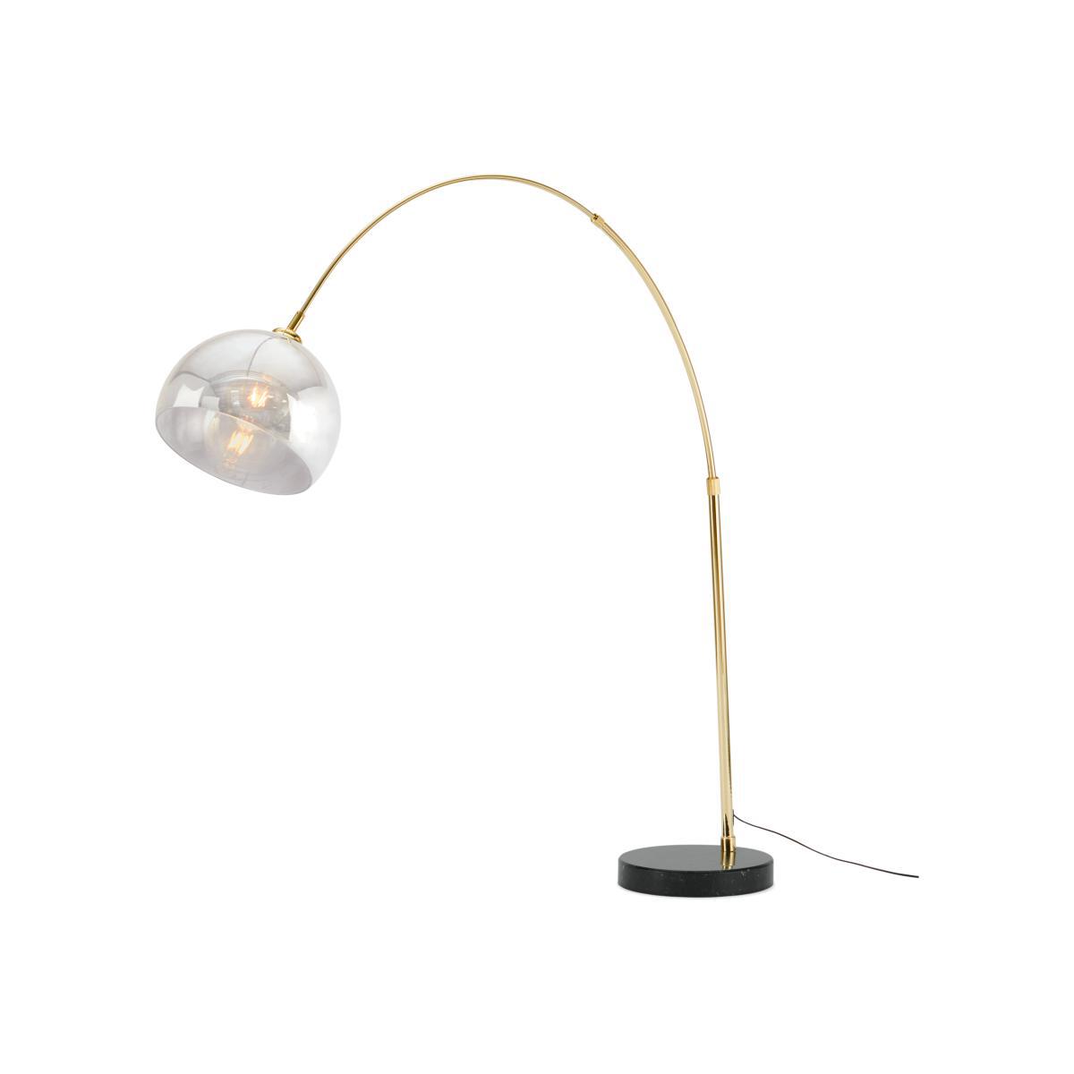 Bow Large Overeach Arc Floor Lamp, Brass, Black Marble & Smoke Grey – image 1
