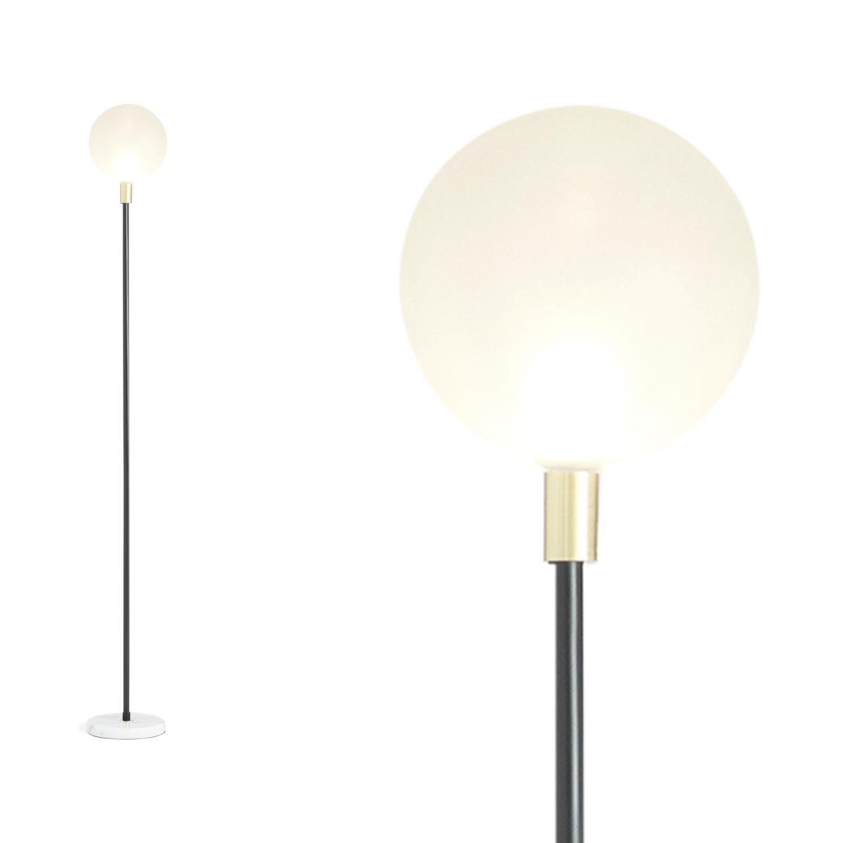 Boll Floor Lamp, White Marble, Black & Frosted Glass – image 2