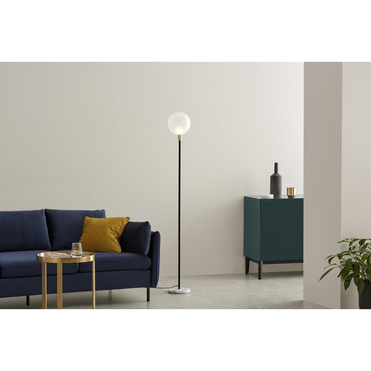 Boll Floor Lamp, White Marble, Black & Frosted Glass – image 4