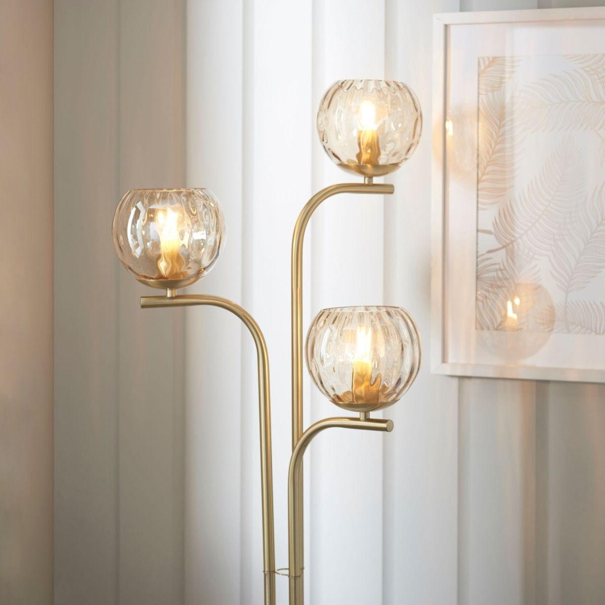 Dimple 3 Light Satin Brass Floor Lamp – image 3
