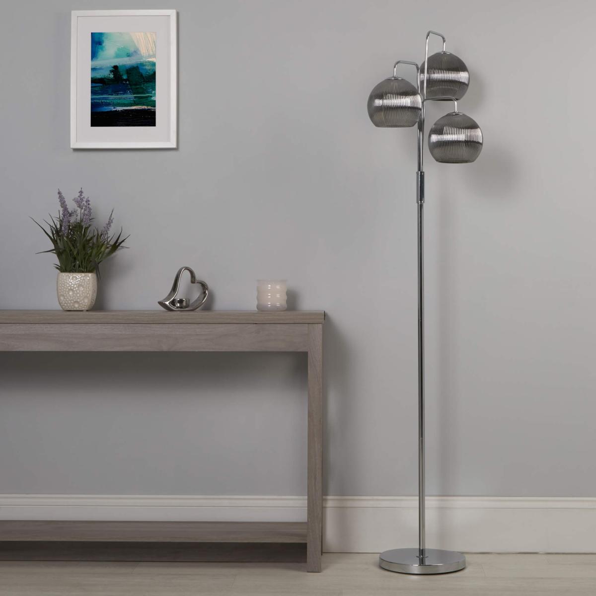 Hamblin 3 Light Chrome and Smoked Glass Floor Lamp – image 2