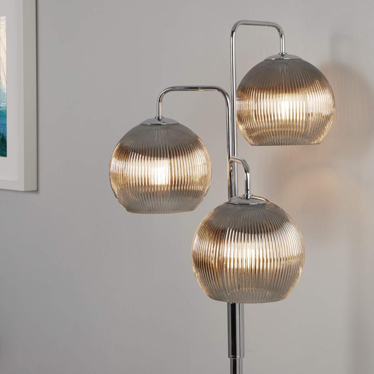 Hamblin 3 Light Chrome and Smoked Glass Floor Lamp – image 3