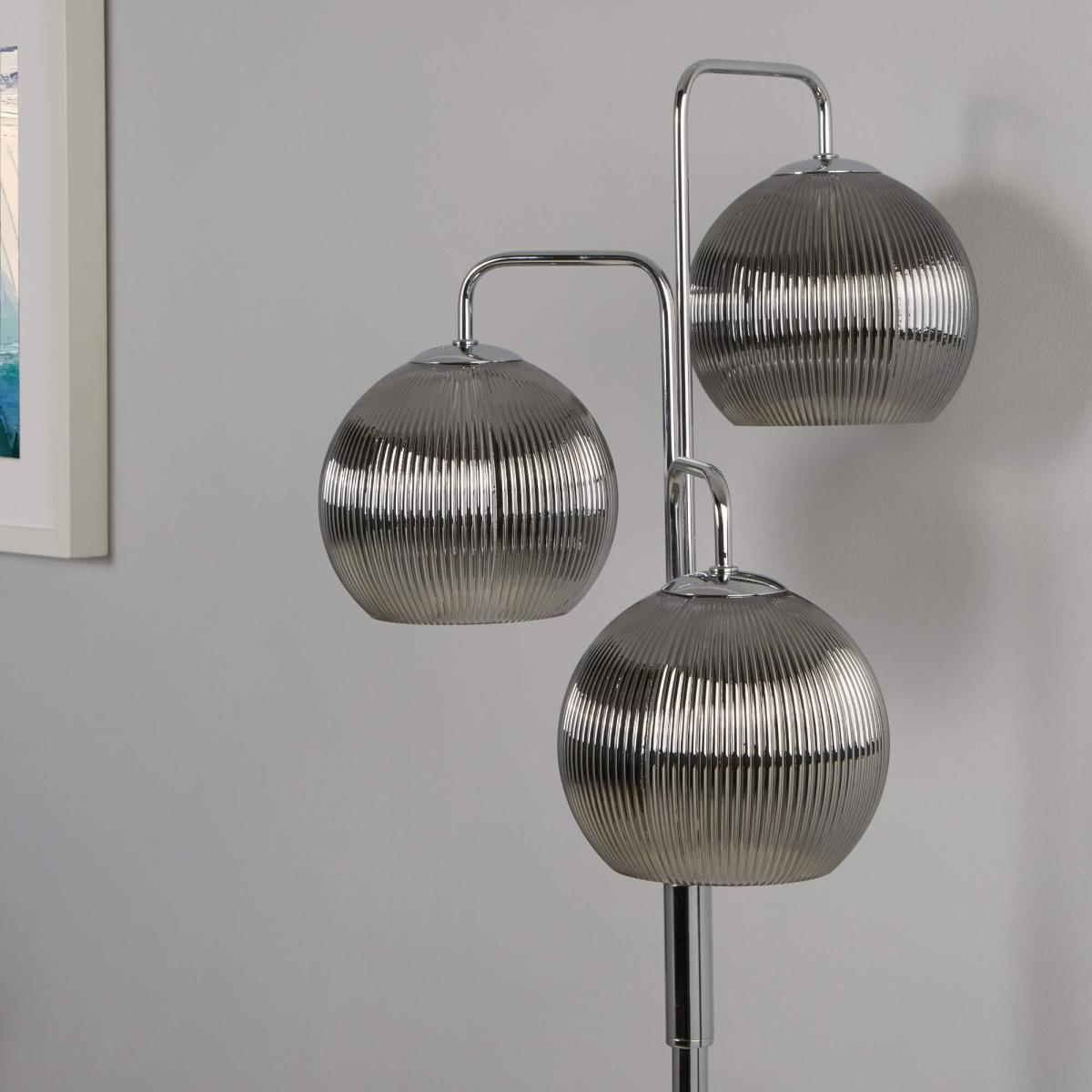 Hamblin 3 Light Chrome and Smoked Glass Floor Lamp – image 4