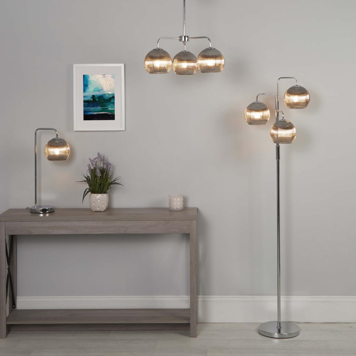 Hamblin 3 Light Chrome and Smoked Glass Floor Lamp – image 7