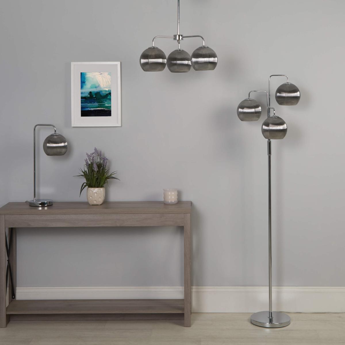 Hamblin 3 Light Chrome and Smoked Glass Floor Lamp – image 8