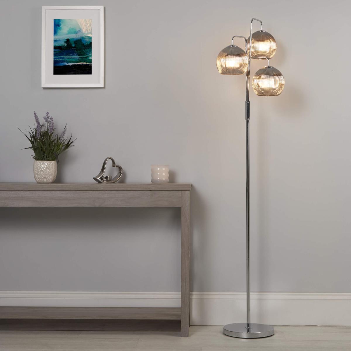 Hamblin 3 Light Chrome and Smoked Glass Floor Lamp – image 1
