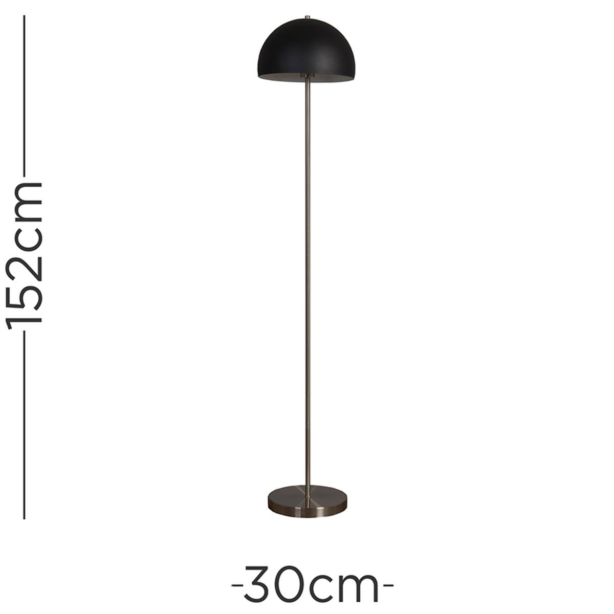 Contemporary Satin Nickel And Matt Black Dome Floor Lamp - Brushed Chrome – image 5