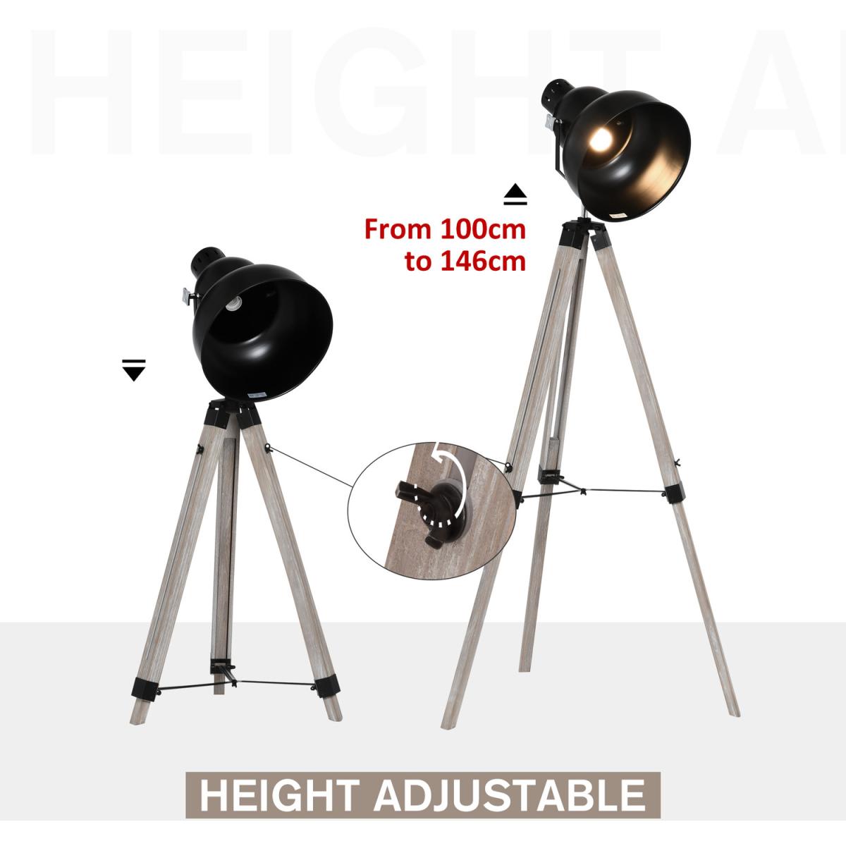 Industrial Tripod Base Floor Lamp with Wood Legs - Black and brown – image 2