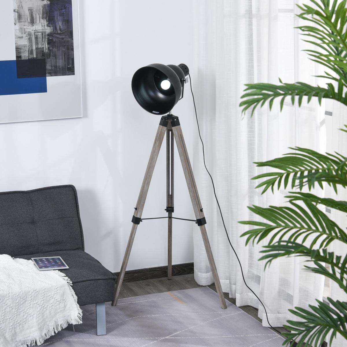 Industrial Tripod Base Floor Lamp with Wood Legs - Black and brown – image 3