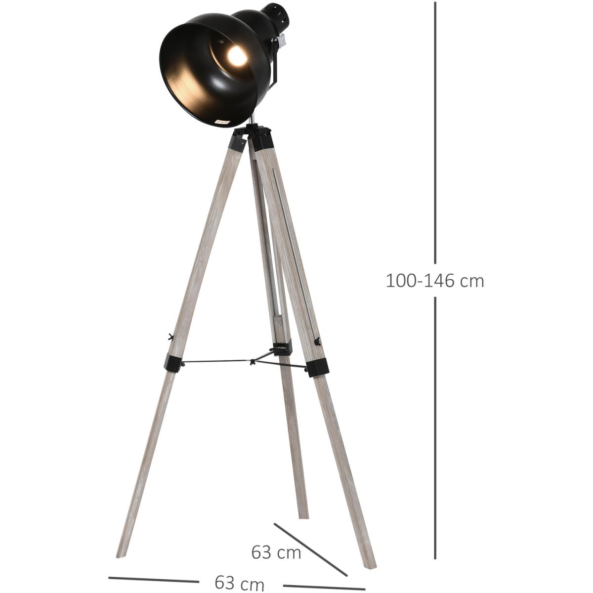 Industrial Tripod Base Floor Lamp with Wood Legs - Black and brown – image 4