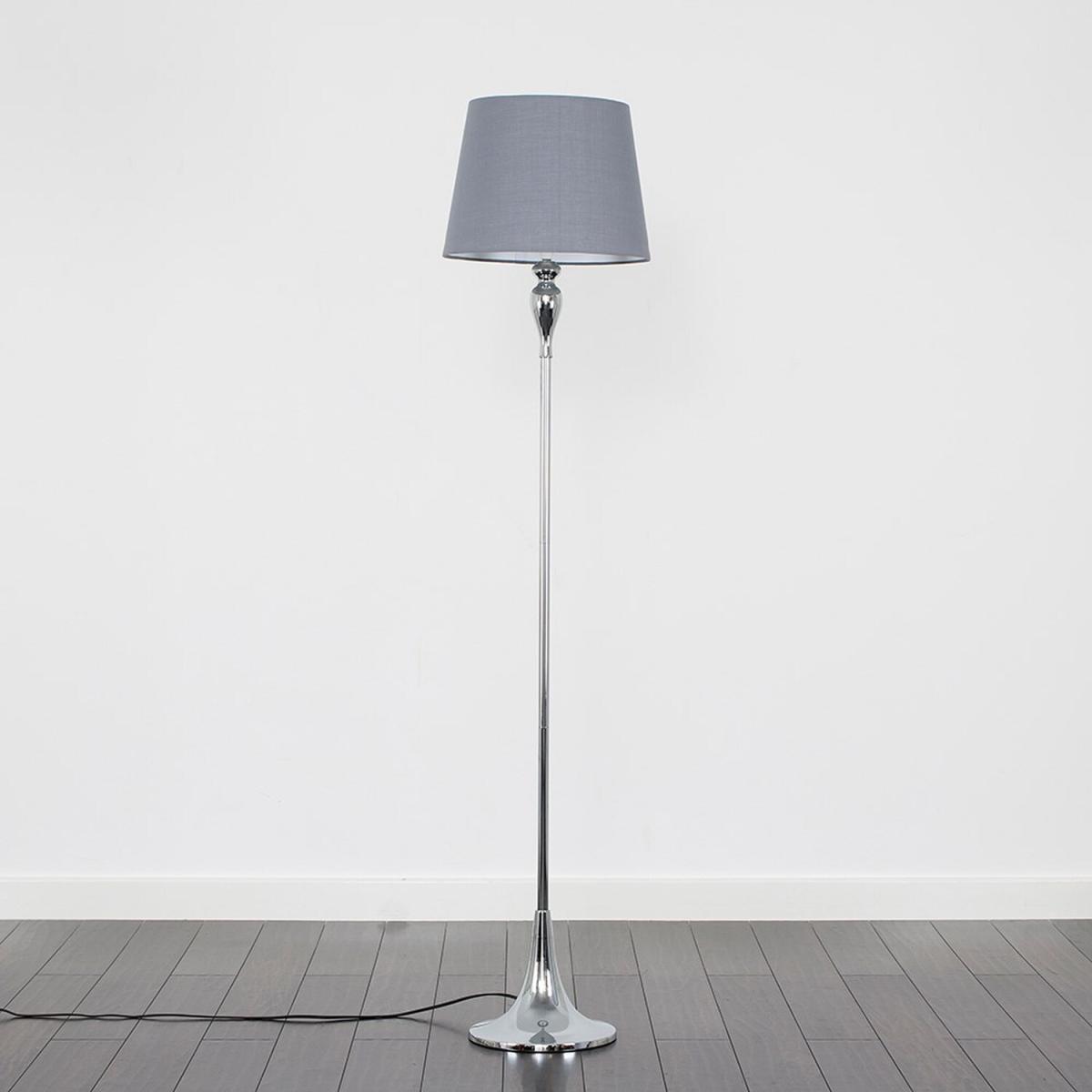 Modern Polished Chrome Spindle Design Floor Lamp With Grey Shade - Silver – image 2