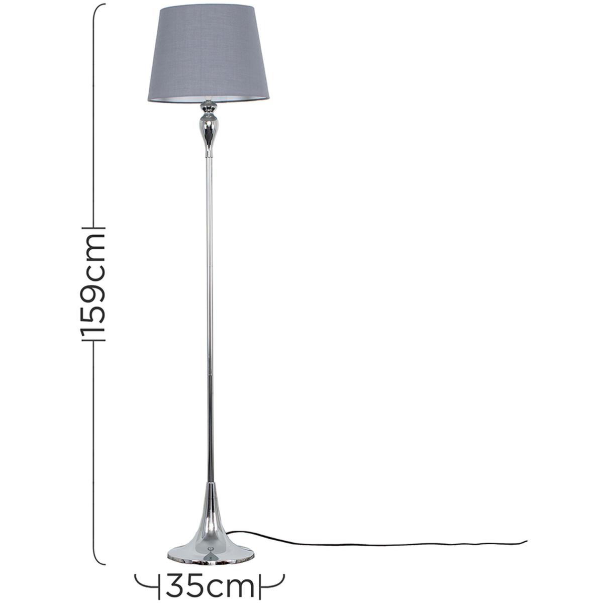 Modern Polished Chrome Spindle Design Floor Lamp With Grey Shade - Silver – image 6