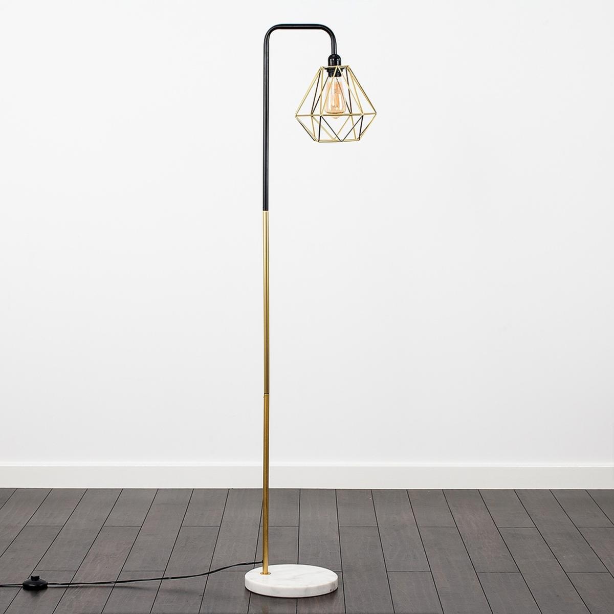 Black Gold Metal And White Marble Floor Lamp With Gold Metal Basket Cage Shade - Gold – image 3