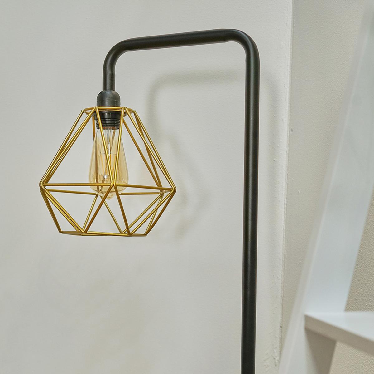 Black Gold Metal And White Marble Floor Lamp With Gold Metal Basket Cage Shade - Gold – image 5