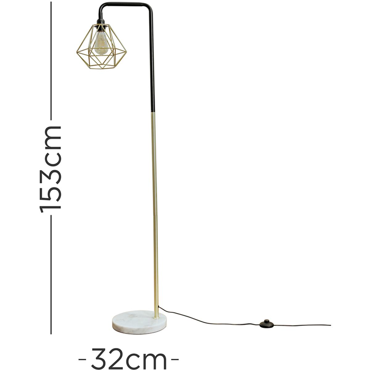 Black Gold Metal And White Marble Floor Lamp With Gold Metal Basket Cage Shade - Gold – image 8