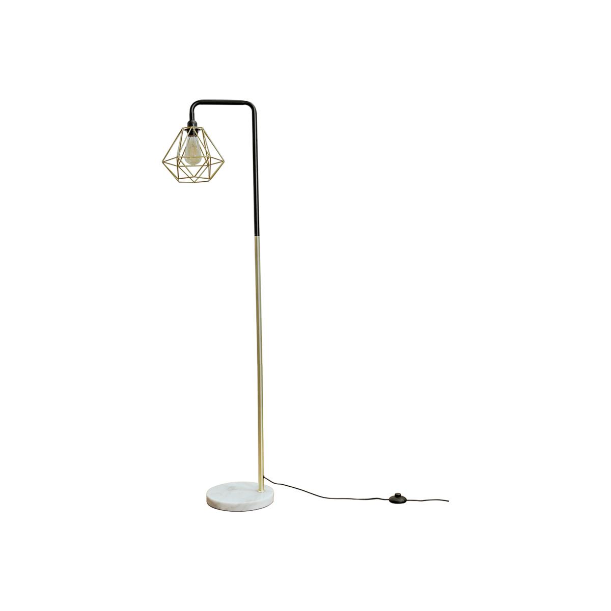 Black Gold Metal And White Marble Floor Lamp With Gold Metal Basket Cage Shade - Gold – image 1