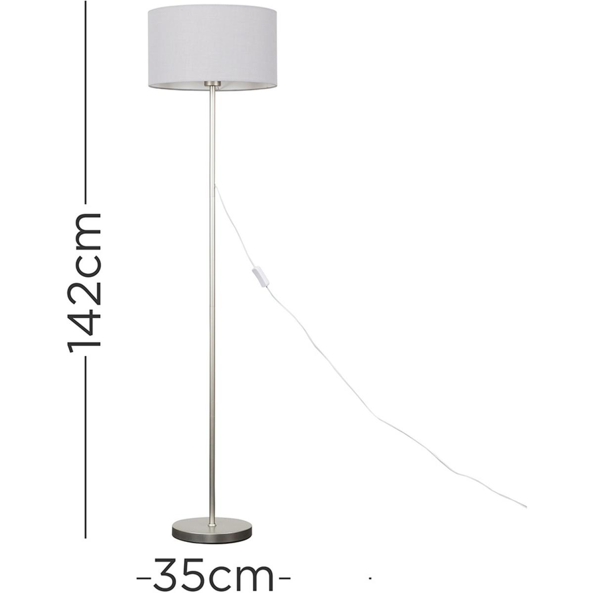 Modern Floor Lamp In Brushed Chrome Metal Finish With Large Grey Drum Shade - Brushed Chrome – image 5