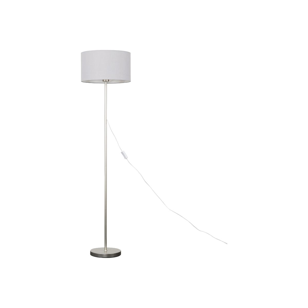 Modern Floor Lamp In Brushed Chrome Metal Finish With Large Grey Drum Shade - Brushed Chrome – image 1