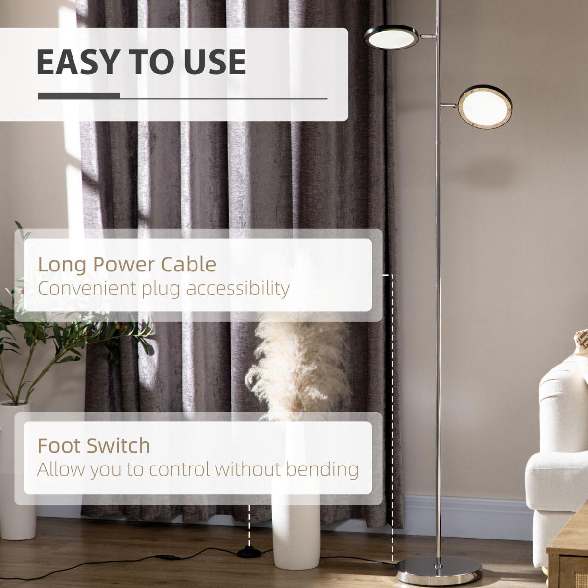 Adjustable Head 2-Light LED Floor Lamps for Living Room Bedroom Chrome - Chrome – image 5