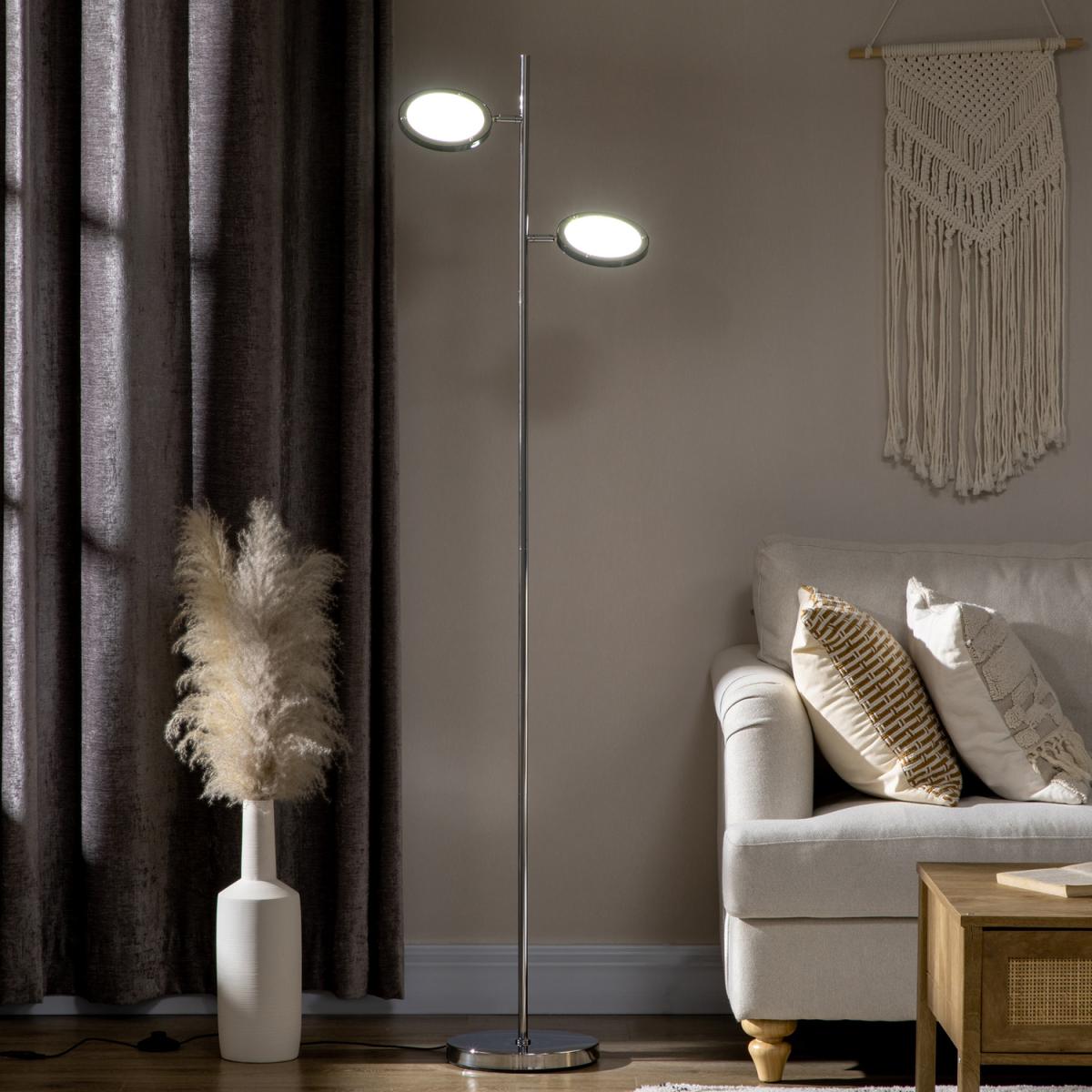 Adjustable Head 2-Light LED Floor Lamps for Living Room Bedroom Chrome - Chrome – image 1