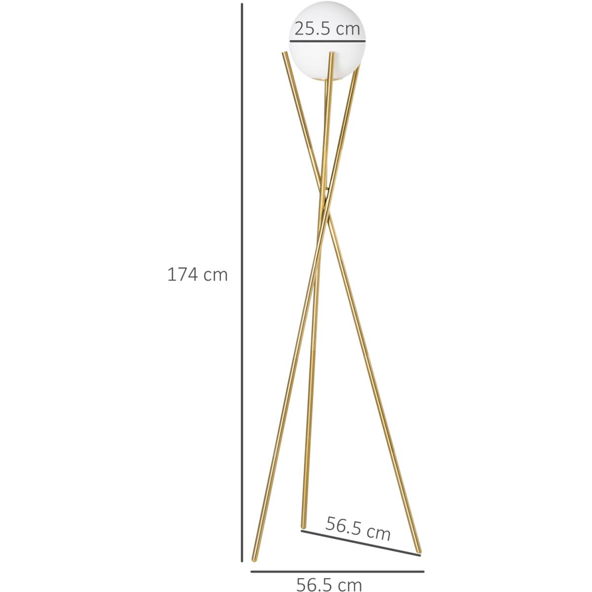 Modern Tripod Floor Lamp Standing Lamp with Globe Lampshade - Gold, White – image 5