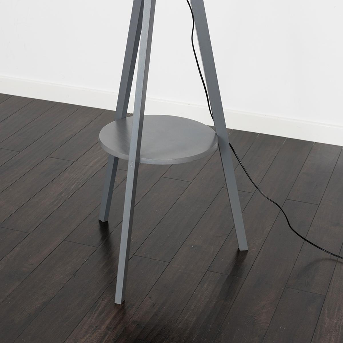 Grey Wood Tripod Design Floor Lamp With Storage Shelf And Mustard Drum Shade - Grey – image 2