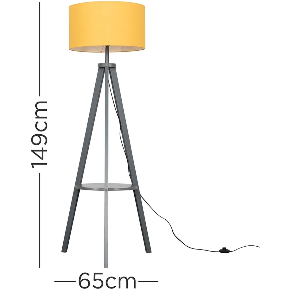 Grey Wood Tripod Design Floor Lamp With Storage Shelf And Mustard Drum Shade - Grey – image 3