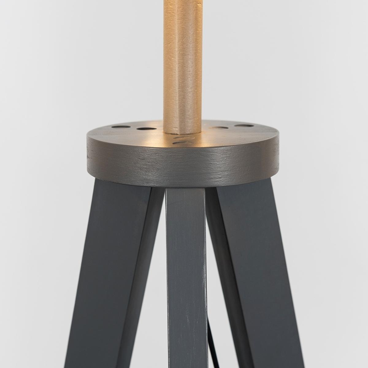 Grey Wood Tripod Design Floor Lamp With Storage Shelf And Mustard Drum Shade - Grey – image 5