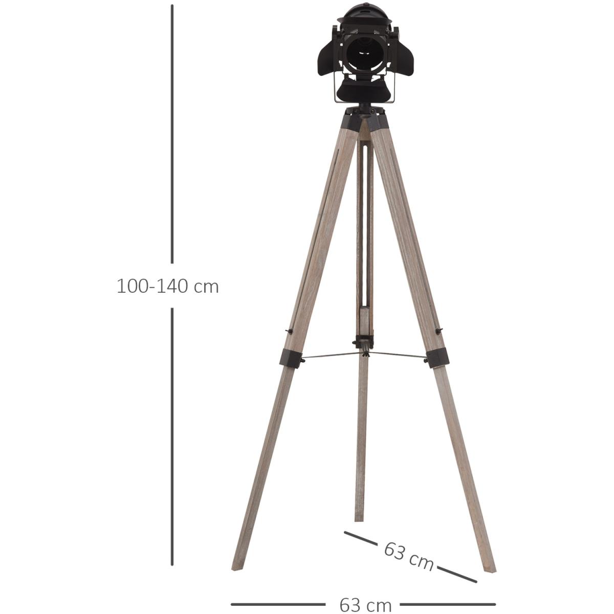 Industrial Style Tripod Floor Lamp - Black, Natural Wood Color – image 13