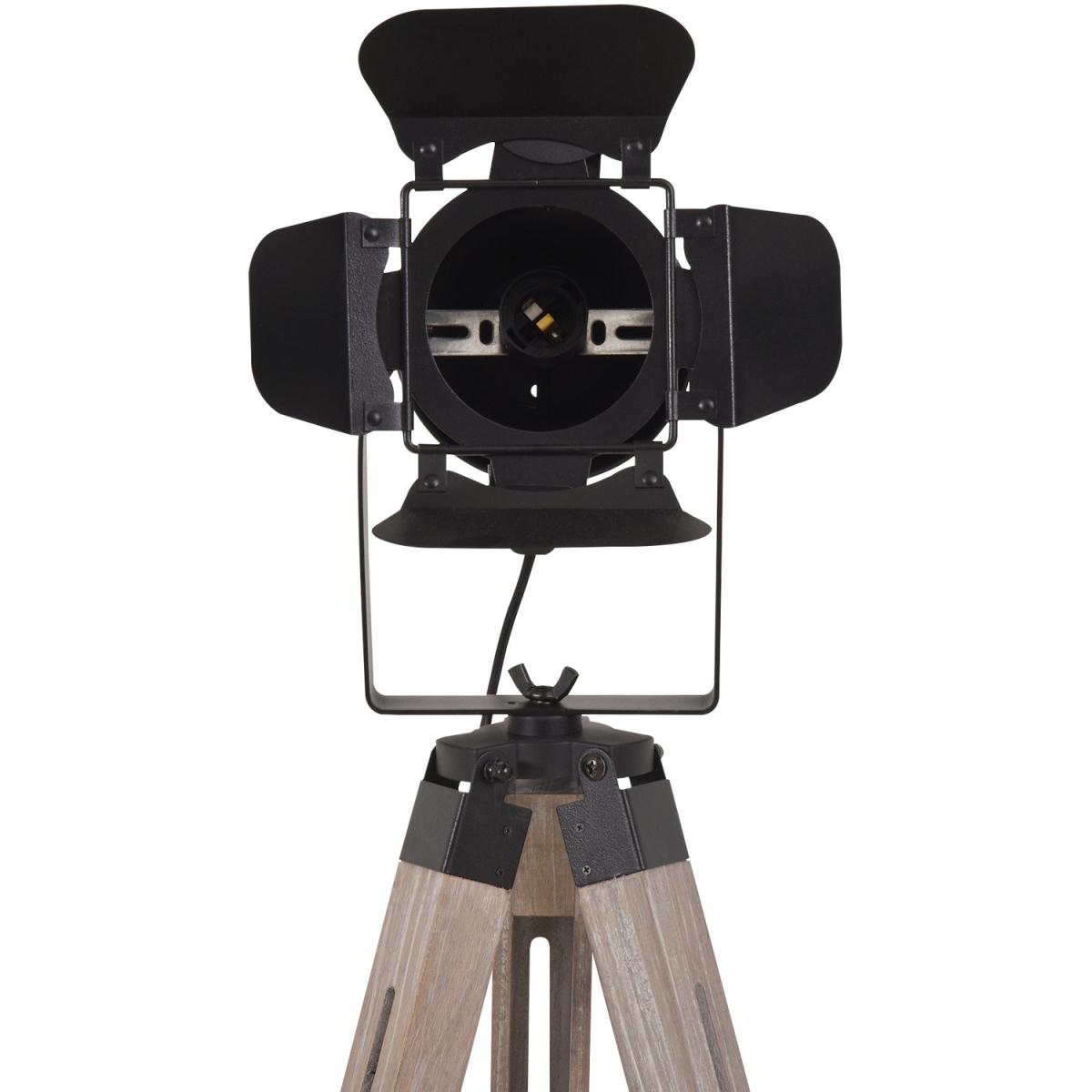 Industrial Style Tripod Floor Lamp - Black, Natural Wood Color – image 3