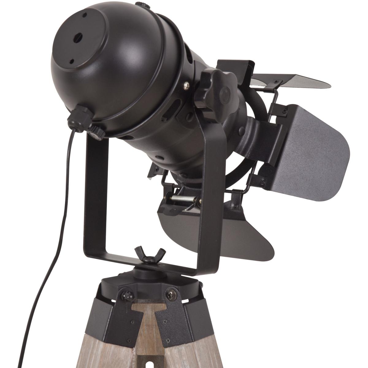 Industrial Style Tripod Floor Lamp - Black, Natural Wood Color – image 4